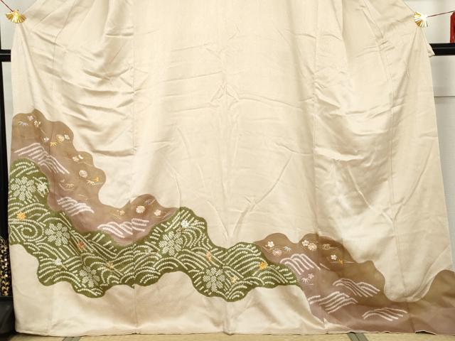 平和屋着物●豪華色留袖 駒刺繍 絞り 吹き寄せ花文 金糸 金彩 正絹 逸品 AABH3786cs