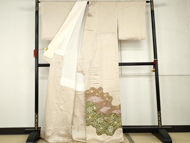 平和屋着物●豪華色留袖 駒刺繍 絞り 吹き寄せ花文 金糸 金彩 正絹 逸品 AABH3786cs