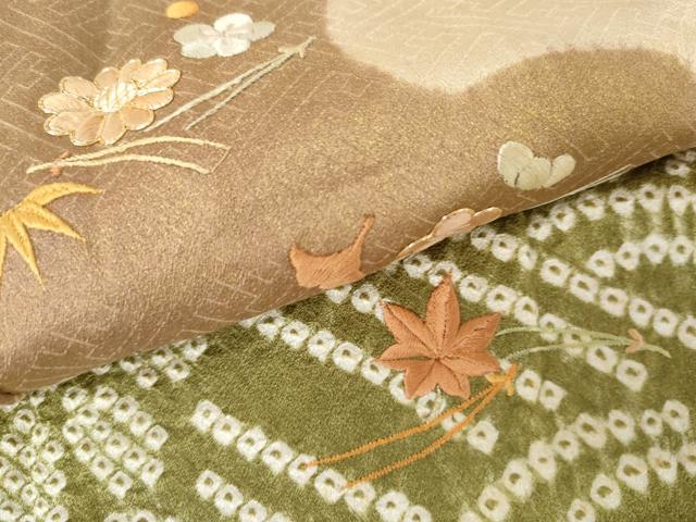 平和屋着物●豪華色留袖 駒刺繍 絞り 吹き寄せ花文 金糸 金彩 正絹 逸品 AABH3786cs
