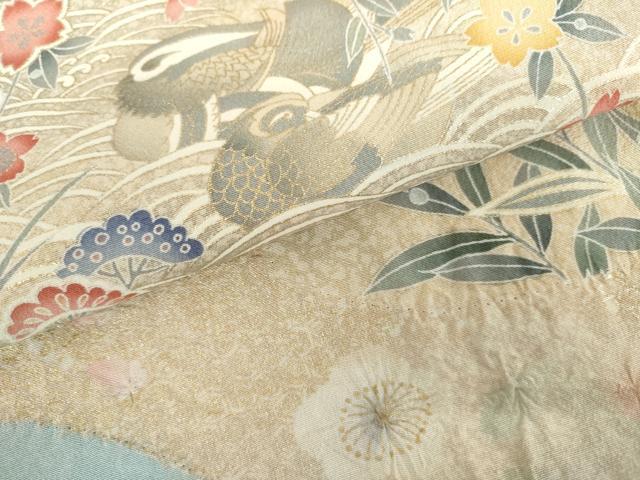 平和屋着物●訪問着 絞り 鴛鴦草花文 暈し染め 金彩 正絹 逸品 AABH3800cs