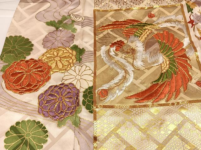 平和屋着物●豪華振袖 駒刺繍 鳳凰草花舞蝶文 金彩 正絹 逸品 AABH3801ph
