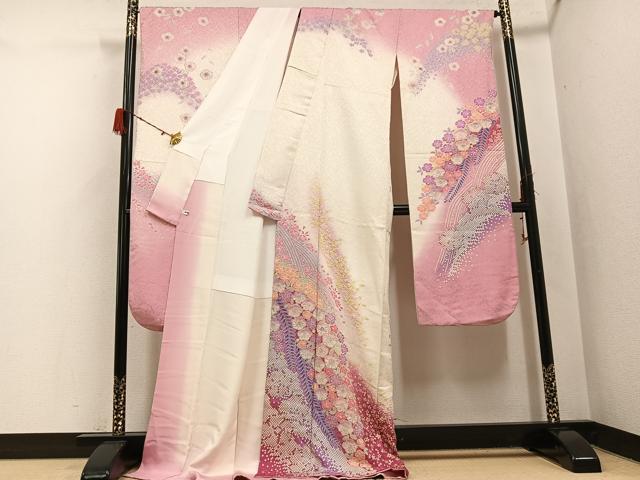 平和屋着物●豪華振袖・長襦袢(袷)セット 辻が花 暈し染め 銀通し地 ロング丈 正絹 逸品 AABH3811ph