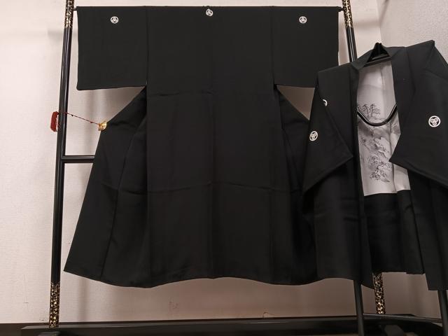 平和屋着物●男性 黒紋付・羽織セット 正絹 逸品 AABH3829ph