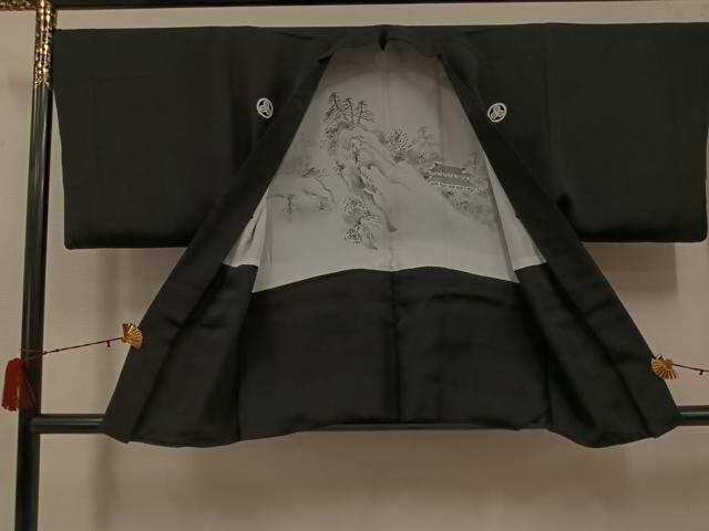 平和屋着物●男性 黒紋付・羽織セット 正絹 逸品 AABH3829ph