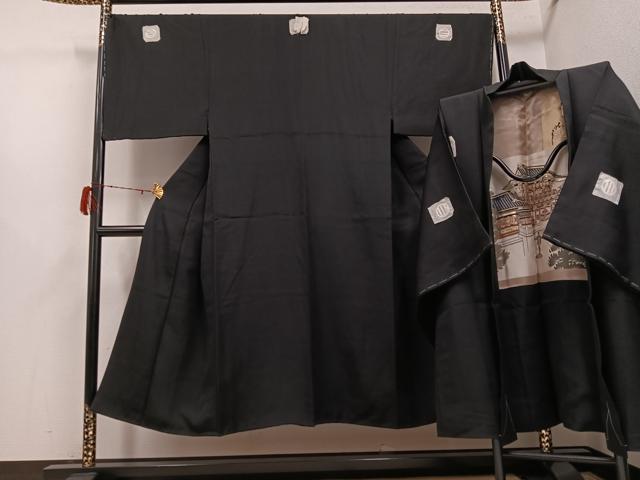 平和屋着物●男性 黒紋付・羽織セット 正絹 逸品 AABH3830ph