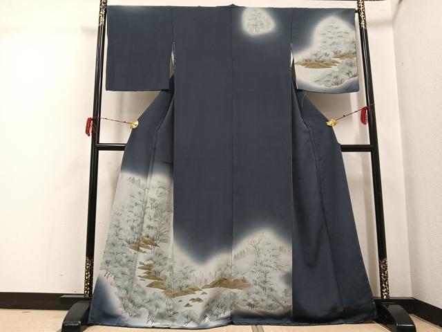 平和屋着物●訪問着 手描き 樹林文 暈し染め 鬼しぼ縮緬 正絹 逸品 未使用 AABH3835ph