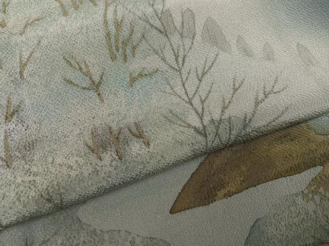 平和屋着物●訪問着 手描き 樹林文 暈し染め 鬼しぼ縮緬 正絹 逸品 未使用 AABH3835ph