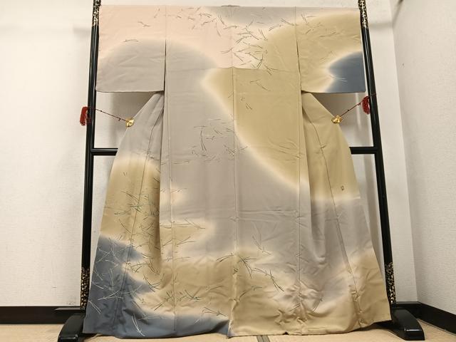 平和屋着物●十日町 加賀草木友禅の第一人者 田村哲彦 訪問着 松葉 暈し染め 正絹 逸品 AABH3856ph