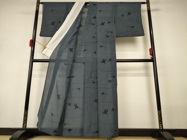 平和屋着物*夏物 小紋 紗 枝花文 洗える着物 AABH3883jd