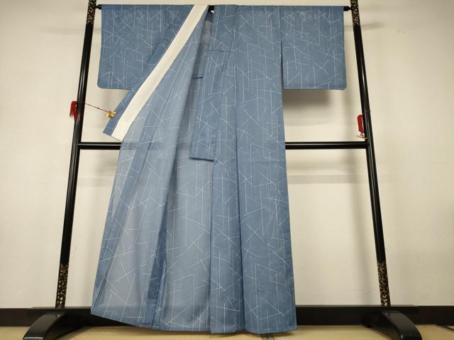 平和屋着物*夏物 小紋 絽 幾何学文様 洗える着物 AABH3887jd
