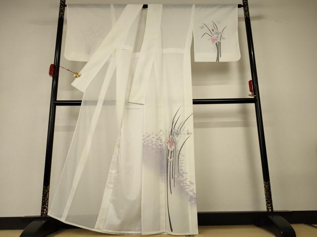 平和屋着物*夏物 訪問着 絽 花蝶文 銀彩 洗える着物 AABH3893jd