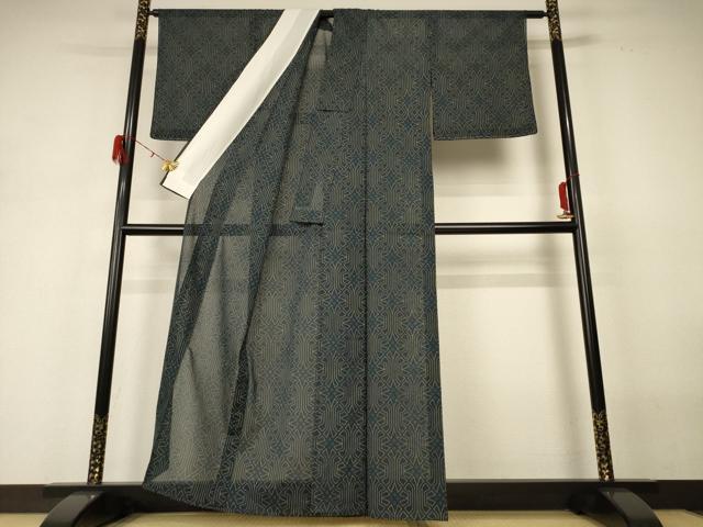 平和屋着物*夏物 小紋 紗 幾何学文様 洗える着物 未使用 AABH3895jd