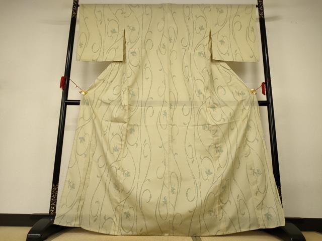 平和屋着物*夏物 小紋 絽 花唐草文 洗える着物 AABH3908jd