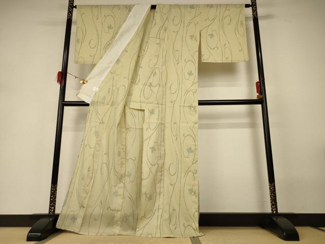 平和屋着物*夏物 小紋 絽 花唐草文 洗える着物 AABH3908jd