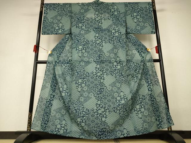 平和屋着物*夏物 小紋 絽 吉祥草花文 洗える着物 AABH3927jd