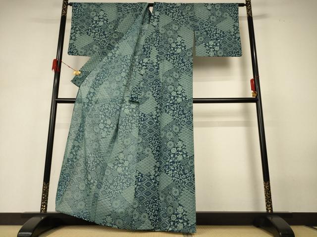 平和屋着物*夏物 小紋 絽 吉祥草花文 洗える着物 AABH3927jd