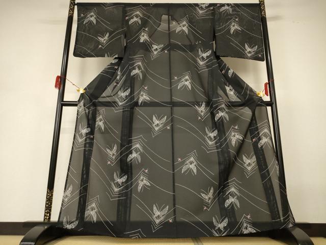 平和屋着物*夏物 小紋 絽 舞蝶文 洗える着物 AABH3928jd