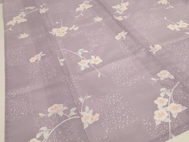 平和屋着物*夏物 小紋 絽 市松草花文 洗える着物 AABH3931jd