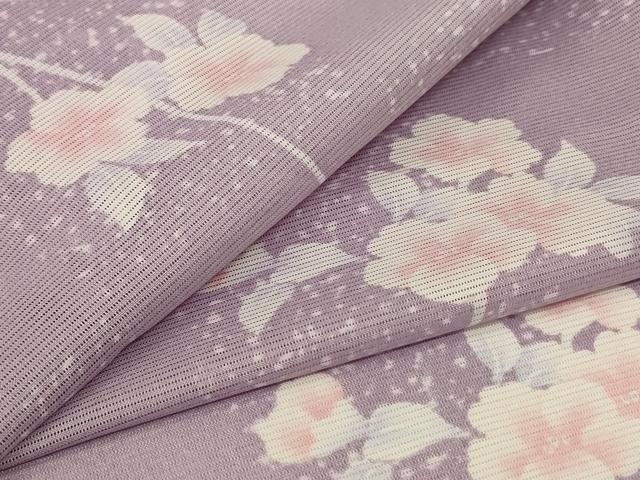 平和屋着物*夏物 小紋 絽 市松草花文 洗える着物 AABH3931jd