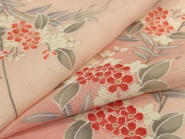 平和屋着物*夏物 小紋 絽 草花文 暈し染め 正絹 逸品 AABH3933jd