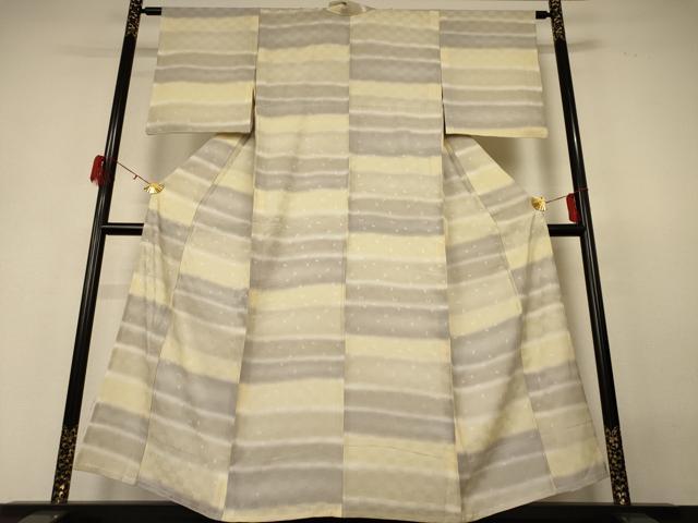 平和屋着物▽上質な小紋 単衣 市松舞花文 暈し染め 正絹 逸品 AABH3949jd