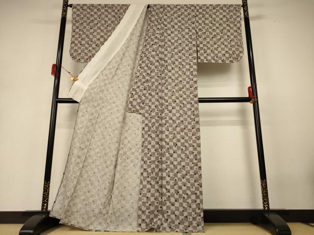 平和屋着物*夏物 小紋 絽 市松舞花文 正絹 逸品 AABH3951jd
