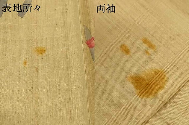 平和屋着物*夏物 訪問着 生紬 手描き 草花文 正絹 逸品 AABH3952jd