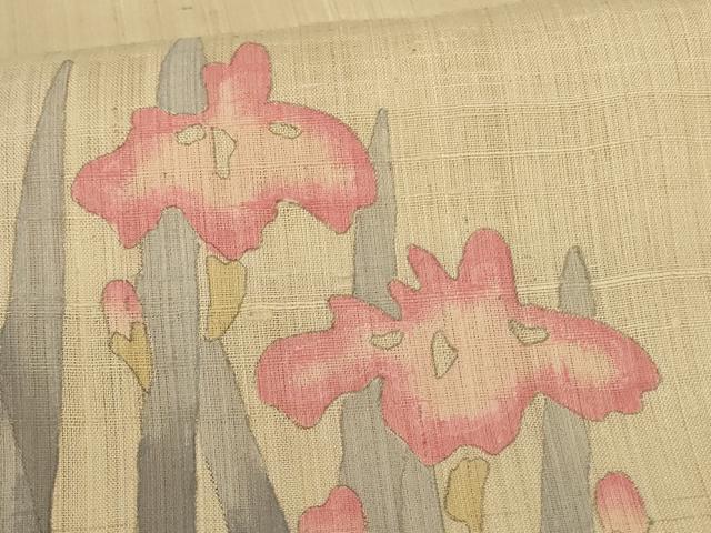 平和屋着物*夏物 訪問着 生紬 手描き 草花文 正絹 逸品 AABH3952jd