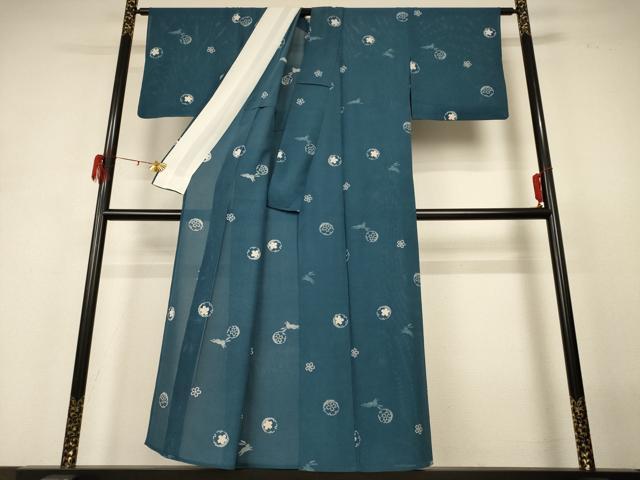 平和屋着物*夏物 小紋 絽 雪輪桜文 兎 正絹 逸品 AABH3954jd