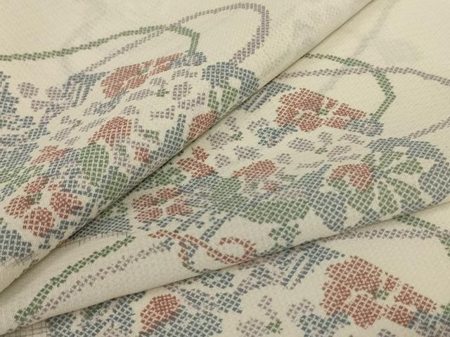 平和屋着物*夏物 小紋 紗 扇面花文 洗える着物 AABH3960jd