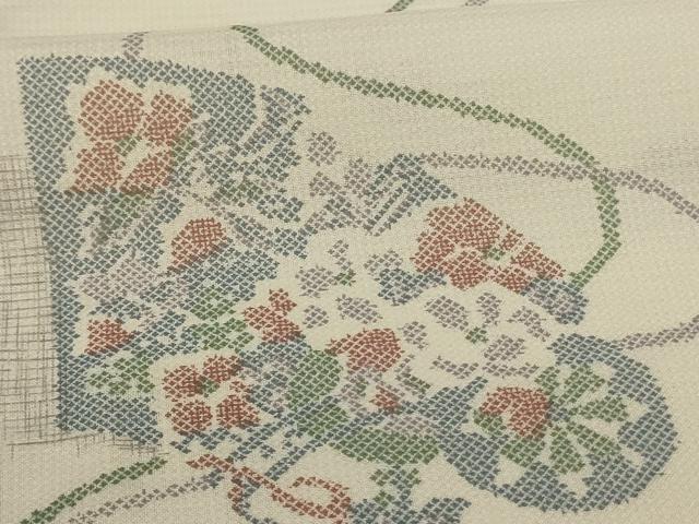 平和屋着物*夏物 小紋 紗 扇面花文 洗える着物 AABH3960jd