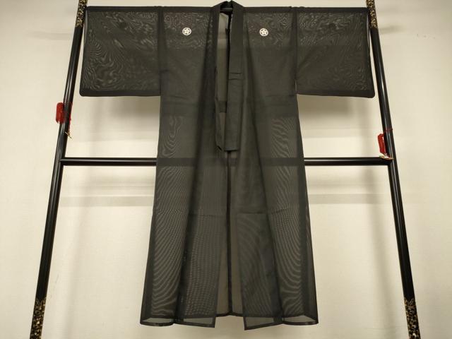 平和屋着物*夏物 男性 黒紋付 絽 洗える着物 AABH3961jd