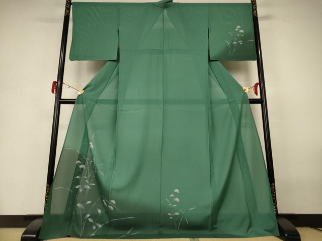 平和屋着物*夏物 訪問着 絽 手描き 草花文 暈し染め ロング丈 正絹 逸品 AABH3977jd