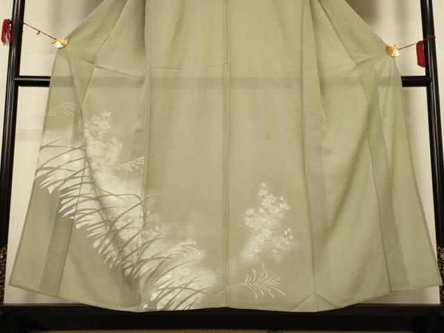 平和屋着物*夏物 訪問着 絽 型染め 草花文 銀彩 正絹 逸品 AABH3981jd