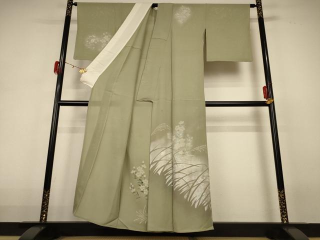 平和屋着物*夏物 訪問着 絽 型染め 草花文 銀彩 正絹 逸品 AABH3981jd