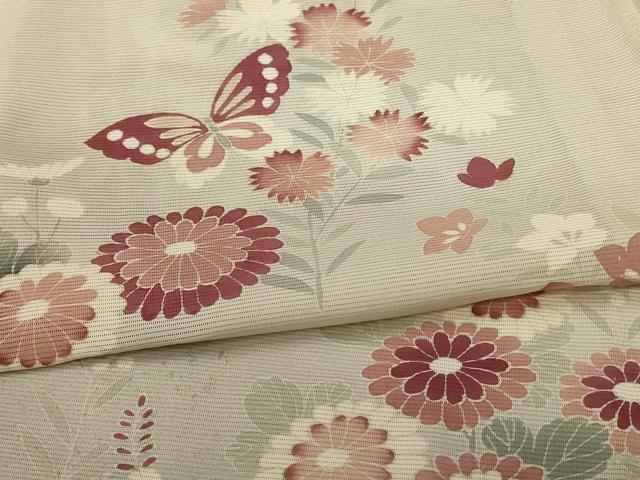平和屋着物*夏物 訪問着 絽 友禅 花蝶文 銀彩 正絹 逸品 AABH3997jd