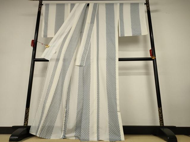 平和屋着物*夏物 小紋 絽 市松間道 洗える着物 未使用 AABH4018jd