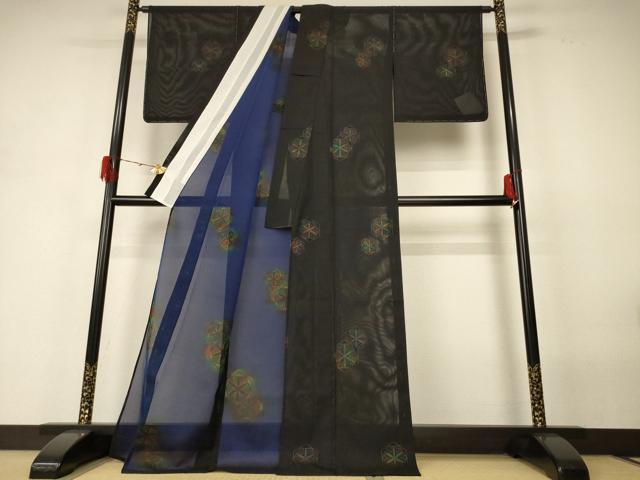 平和屋着物*夏物 小紋 紗 亀甲花文 洗える着物 未使用 AABH4024jd