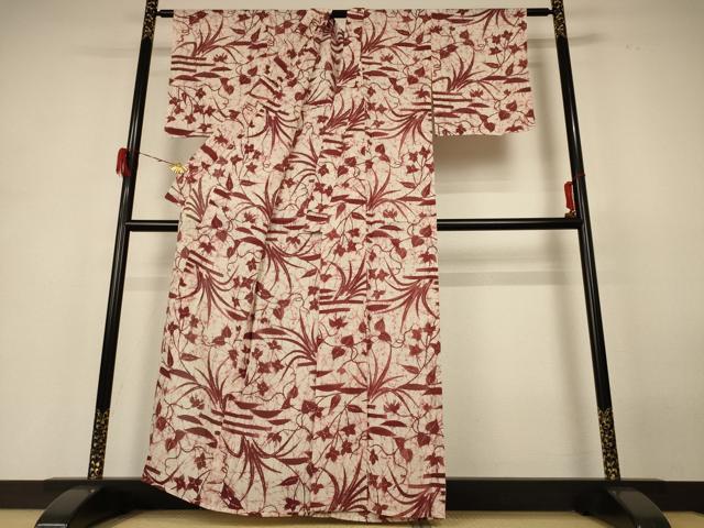 平和屋着物*夏物 小紋 絽 草花文 洗える着物 未使用 AABH4027jd