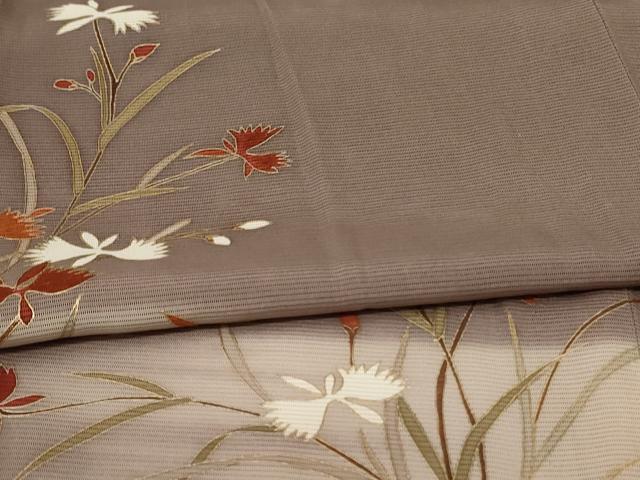 平和屋着物*夏物 訪問着 絽 草花文 暈し染め 金彩 正絹 逸品 AABH4038jd