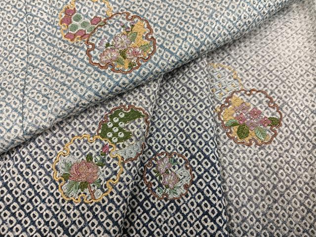 平和屋着物●訪問着 総絞り 刺繍 雪輪草花文 暈し染め 金糸 正絹 逸品 AABH4047ph