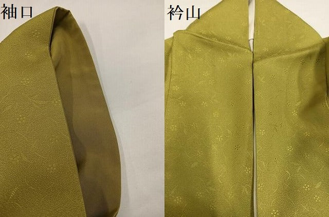 平和屋着物●本加賀友禅作家 藤村加泉監修 色無地 花地紋 青朽葉色 正絹 逸品 AABH4048ph