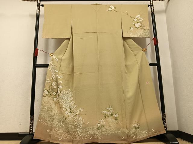 平和屋着物●十日町 名門 滝泰謹製 訪問着 絞り 草花文 暈し染め 正絹 逸品 AABH4059ph
