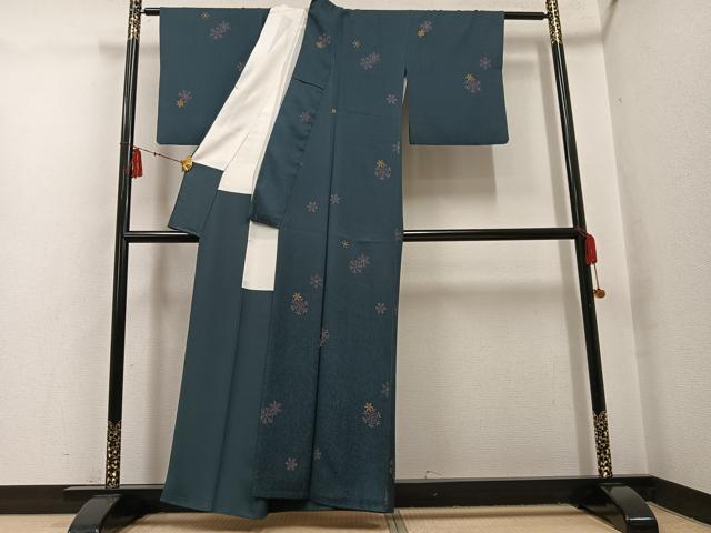 平和屋着物●染色作家 草野一騎 小紋 雪華 雪の結晶 正絹 逸品 AABH4068ph