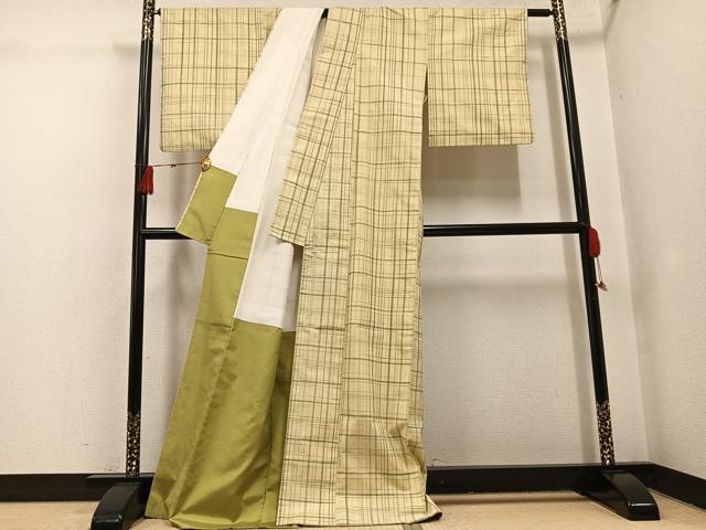 平和屋着物●上質な紬 格子 正絹 逸品 AABH4088ph
