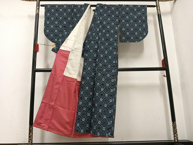 平和屋着物●久留米絣 蜀江花文 綿 逸品 AABH4089ph