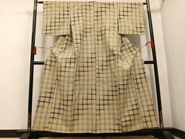 平和屋着物●上質な紬 格子 正絹 逸品 AABH4094ph