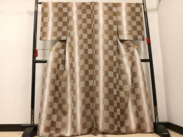 平和屋着物●上質な小紋 市松文 暈し染め 正絹 逸品 AABH4095ph