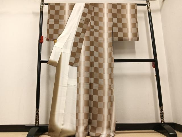 平和屋着物●上質な小紋 市松文 暈し染め 正絹 逸品 AABH4095ph