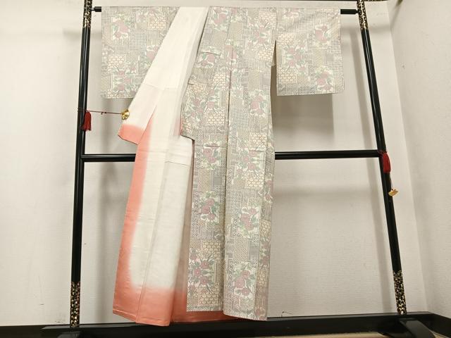 平和屋着物●本場大島紬 白大島 一元絣 草花吉祥文 正絹 逸品 未使用 AABH4105ph